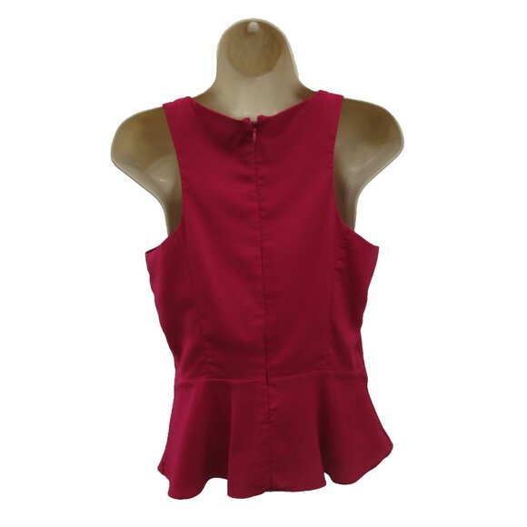 Express Womens Blouse Top Sz Medium Peplum Sleeveless Magenta Scoop Neck Zip - Picture 2 of 7